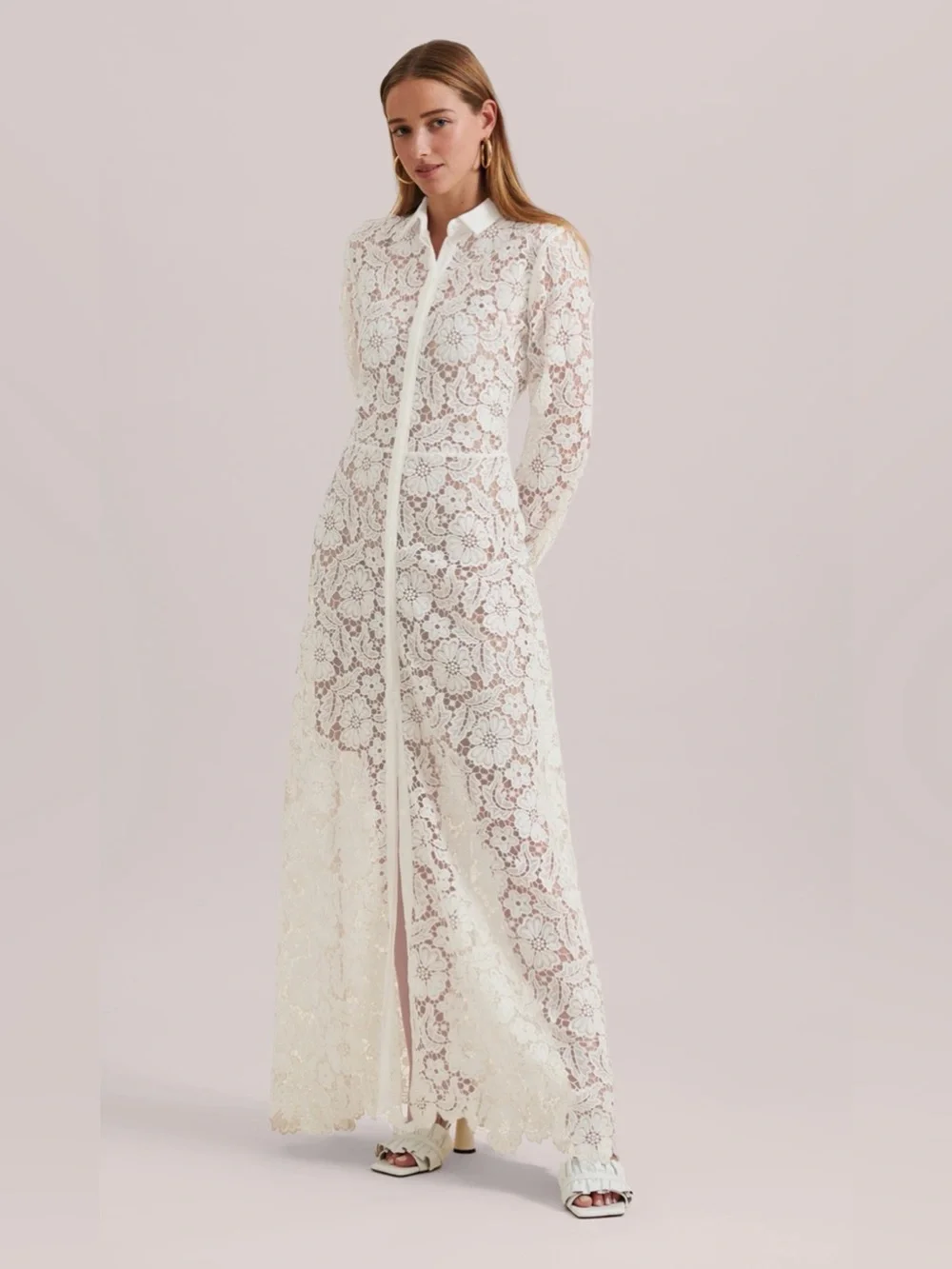 Anne Fontaine Violeta Semi-Sheer Floral Lace Long Dress Current Retail $895